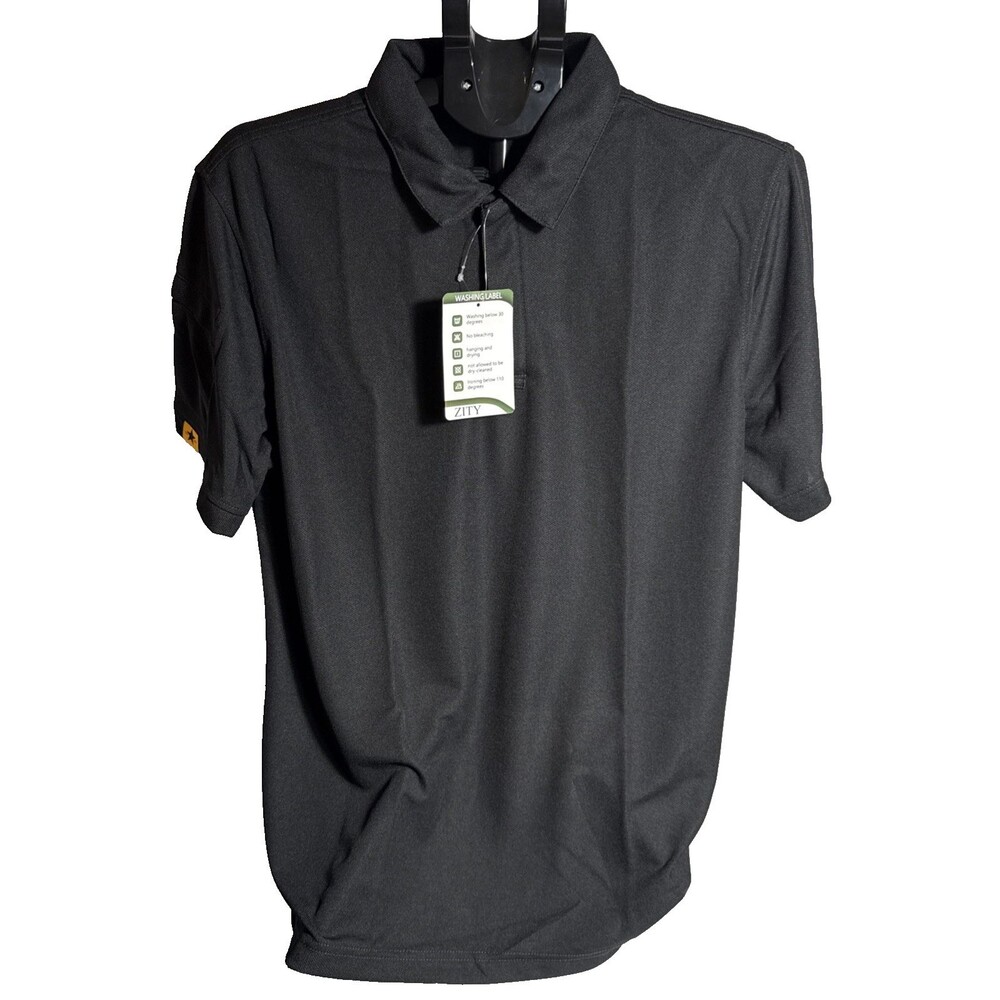 Zity Polo Men's Shirt Size Medium Black 2 Button Moisture Wicking Stretching New